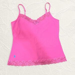 Ralph Lauren Women’s Pink Lace Trim Camisole Top with adjustable straps size XL